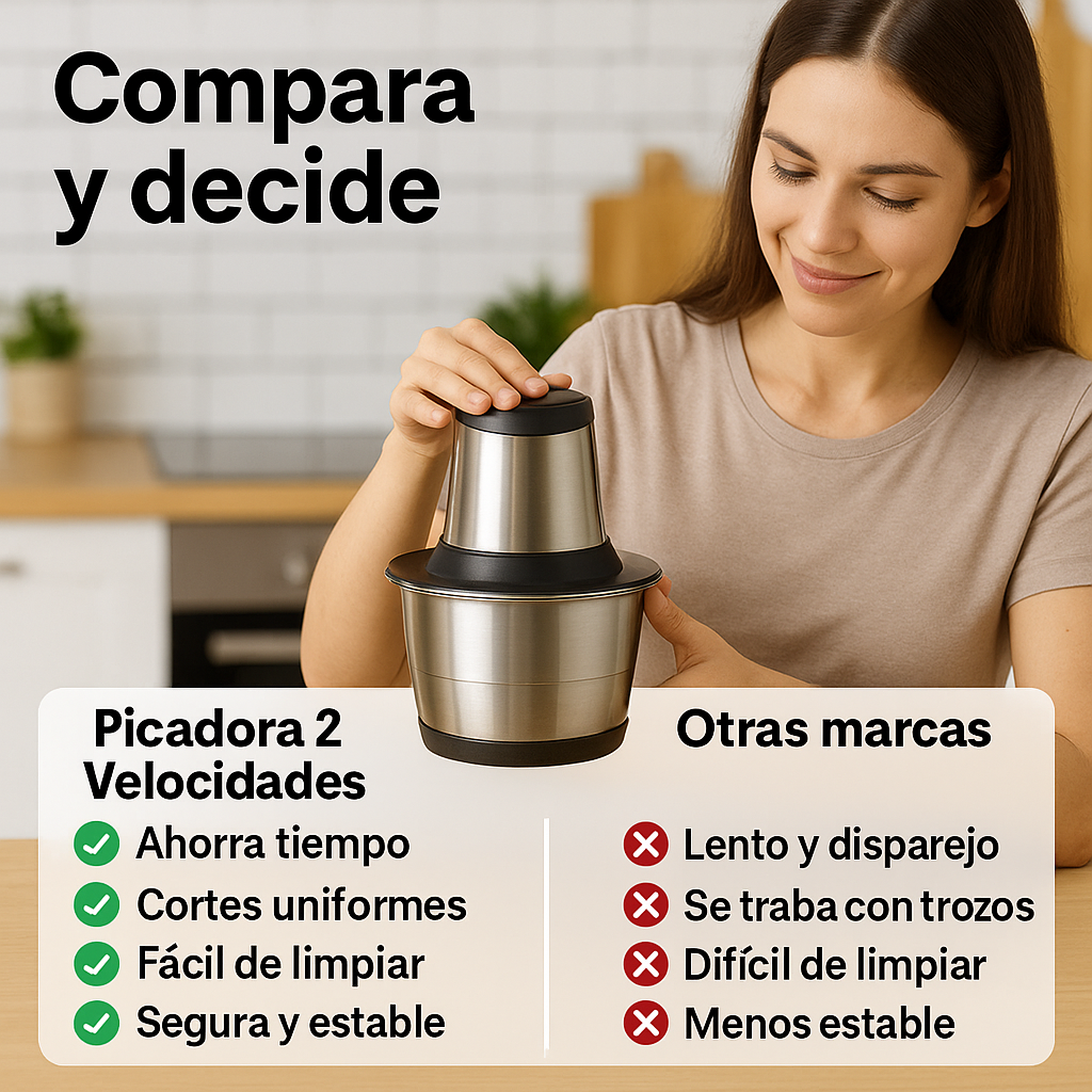 Picadora Eléctrica 2 Velocidades | Tritura, Pica y Muele en Segundos